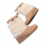 BEARPAW Genuine Sheepskin Suede Rabbit Fur-Trimmed Wedge Boots Women’s 8 Photo 9