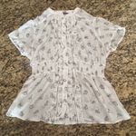 Torrid  Size 0 White w Bunnies Chiffon Button‎ Up Ruffled Front Shirt Photo 0