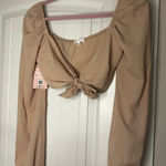 Better Be  Beige Tie-Front Crop Top Photo 0