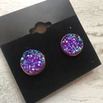 Handmade Faux Druzy Stone Purple & Rose Gold Earrings Blue Nickel Lead Free Photo 2