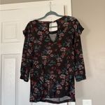 Free People  Black Floral Print Romantic Ruffle Top Photo 2