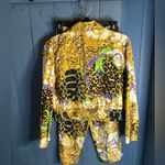 August Silk  Yellow and Black Patterned Blouse w/ Matching Capri Pants | Sz S Photo 2