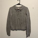 Forever 21  Heather Gray Lace-Up Knit Sweater Women’s Size Small Long Sleeve Soft Photo 4