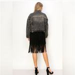 Rhinestone Embellished Frayed Denim Jacket in Black Stoned Washed Size L Photo 2
