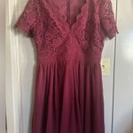 Lulus  XL Elegant Lace Burgundy Dress Angel in Disguise Skater Dress Photo 0