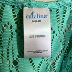 Catalina Teal Stretch Cover Up Dress M Laser Cut Mesh V Neck Swimwear Photo 2