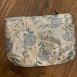 A Gogo Original Makeup Bag Zipper Pouch 10x7 Embroidered Floral Ivory Blue Green Photo 3