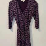 41 Hawthorn Purple Geometric Printed 3/4 Sleeve V Neck Faux Wrap Dress Size S Photo 0