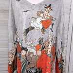 Boho Halloween/Witches V Neck Long Sleeve Tee Gray/Multi Photo 0