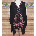 Umgee Womens Black Open Front Floral Embroidered Cardigan Cover Up Size M/L Photo 2