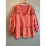 Cato Peplum Raw Hem Lace Detail Shoulder V Neck Long Sleeve Top Size XL Photo 1