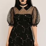 Dolls Kill  SUGAR THRILLZ Sheer Mesh Floral Embroidered Puff Sleeve Dress Sz 2XL Photo 0