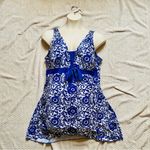 Women’s Blue Floral Swim Dress, One Piece Swimsuit, Plus Size Bathing Suit Photo 3