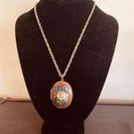 Vintage W Germany gold plated handpainted Locket on photo Box pendant Necklace Photo 0