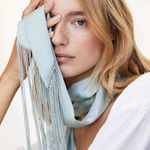 Free People  Charmer Fringe Skinny Scarf Mint Green Elegant Silky Evening Glam Photo 10