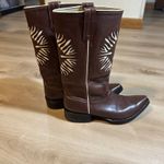 Mexicana Women Brown Leather Western Cowboy Boots White Stitching Pointed Toe 39 Size 8 Photo 5