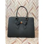 Womens Black Saffiano Faux Leather Satchel Handbag Bow Purse Bag Handle Bag Photo 3