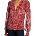 Ramy Brook Luanne Paisley Print Long Sleeve Silk Blouse Cherry Red Women's XS Photo 0