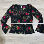 Connected Apparel Floral Black Wide Sleeves Lightweight Tie Front Cardigan 8 Photo 9