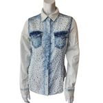 Dishe White & Blue Bedazzled Button Down Shirt (M) Size M Photo 3