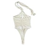 Bardot  Women’s Inara Ivory White Velour Rosette Halter Bodysuit Size Medium Photo 5