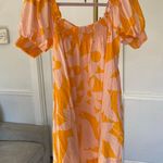 Free People  Mila Floral Mini Dress S Boho Puff Sleeve Smocked Pink Orange Beach Photo 0