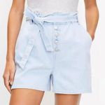 Loft Belted Paperbag Waist Pull-On Soft Denim Shorts Light Blue Size XS Photo 0