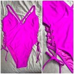 City Chic CCX by Hot Pink Lace Up Open Sides One Piece Swimsuit Plus Size 14 XL Photo 2