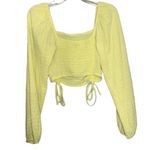 Sophie Rue  Top Womens Small Yellow Long Sleeve Cropped Ruched Square Neck Blouse Photo 2