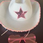 White Cowboy Hat with Pink Star and Heart Sunglasses NWOT Photo 1