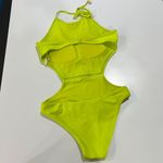 Aerie NWT Neon Green Jacquard Cut Out String One Piece Swimsuit Size Med Photo 9