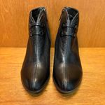 Antonio Melani Designer Black Leather Wood Heel Booties w/ Buckle Detail size 38 Photo 2