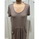 Garnet Hill  Drape Pocket T Shirt Dress‎ Brown Jersey Knit Lagenlook Boho Photo 1