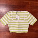 ZARA NWT  SMALL cropped square-neck green white stripes sweater Photo 6