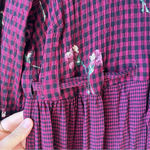 vtg dress gingham Plaid floral midi carnation Dark Grandma Cottage prairie Purple Size 10 Photo 5