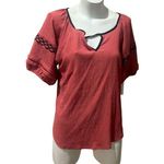 Adrienne Vittadini  Women's Red Crochet Blouse 1X Short Sleeve Casual Photo 4