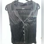 Reformation  Silky Black Button-Up Blouse with White Trim Photo 2