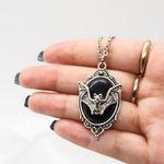 Black Bat Pendant Necklace Silver Photo 3
