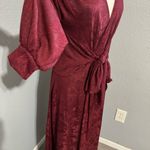 ZARA  Bloggers Fav Burgundy V-Neck Long Jacquard Wrap Maxi Christmas Dress Sz M Photo 6