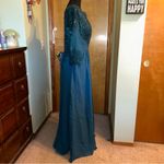 NWOT blue chiffon long sleeve appliqué sequins floral Mother of the Bride 14 Photo 1