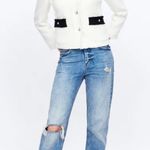 ZARA Tweed Weave Blazer Jacket W/ Bejeweled Buttons White NEW Photo 9