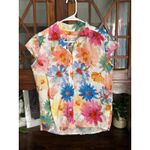 The Cats Pajamas Floral Print Button Up Shirt & Shorts Pajama Set Small White Photo 1