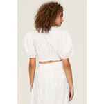 Derek Lam White Poplin Puff Sleeve V-Neck Ruched Tie Crop Top Size US 2 Photo 2