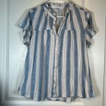 Eden & Olivia  Blue White Stripe Button Down Ruffle Sleeve Shirt Size 2X #0459-LA Photo 1