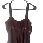 Jones New York Dress Y2k Size 10 Brown Chiffon 100% Silk Beaded Midi Dress Photo 6
