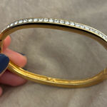 Swavorski Swarovski Swan Signed Crystal Gold Plated Oval Hinged Bangle Bracelet Photo 0