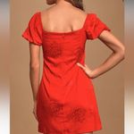 Lulus Petal in All Red Floral Jacquard Satin Puff Sleeve Dress s Photo 2