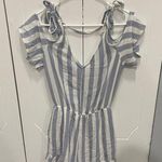 American Eagle  Outfitters Blue and White Striped Cold Shoulder Romper Photo 0