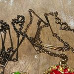 Vintage Green Calla Lilly & Red Rose Flower Gold Tone Necklaces Photo 9