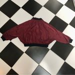 Anthropologie Anthro Korirl Satin Lightweight Bomber Jacket Burgundy Bird Patch Photo 9